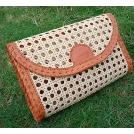 WR Cane Weave Clutch with Brown Trim