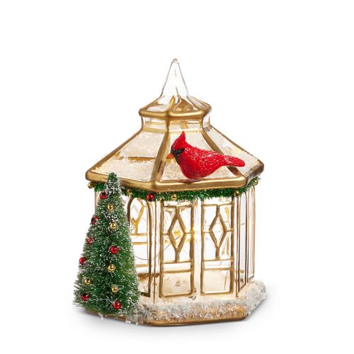 RAZ Lighted Gold Pagoda with Cardinal