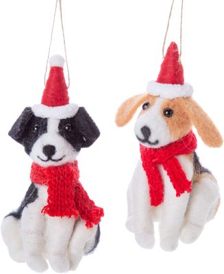 OPT Sitting Dog with Santa Hats and Scarves Felt Ornament