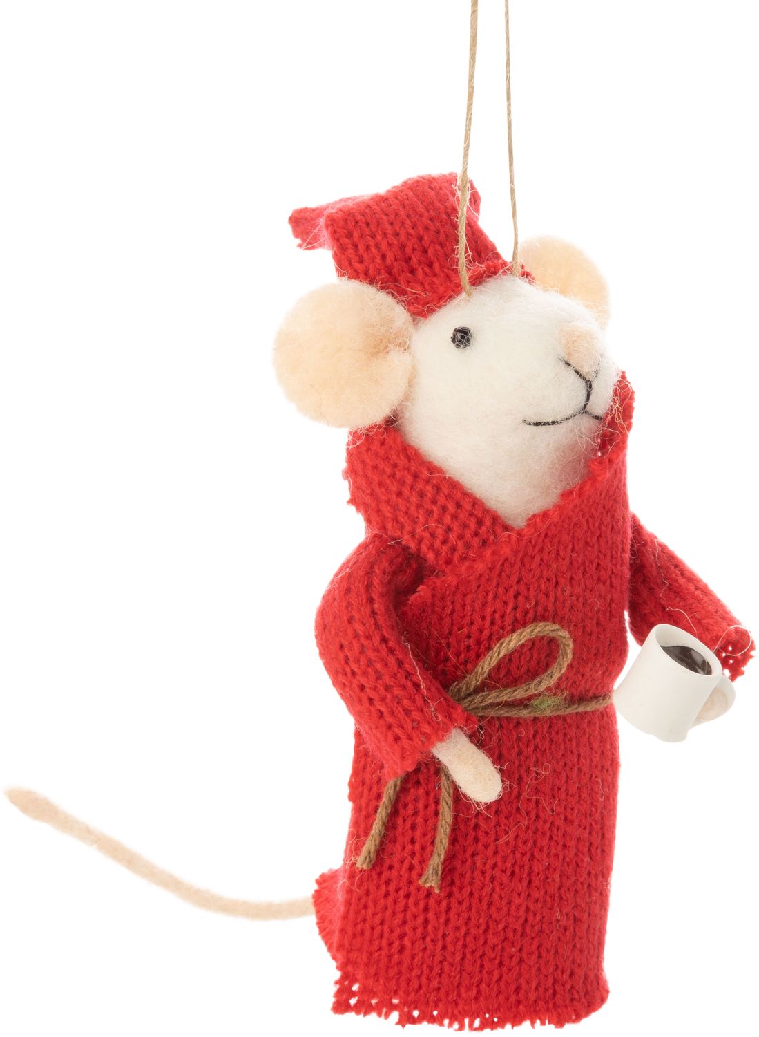 OPT Mouse in Red House Coat w/Coffee Felt Ornament