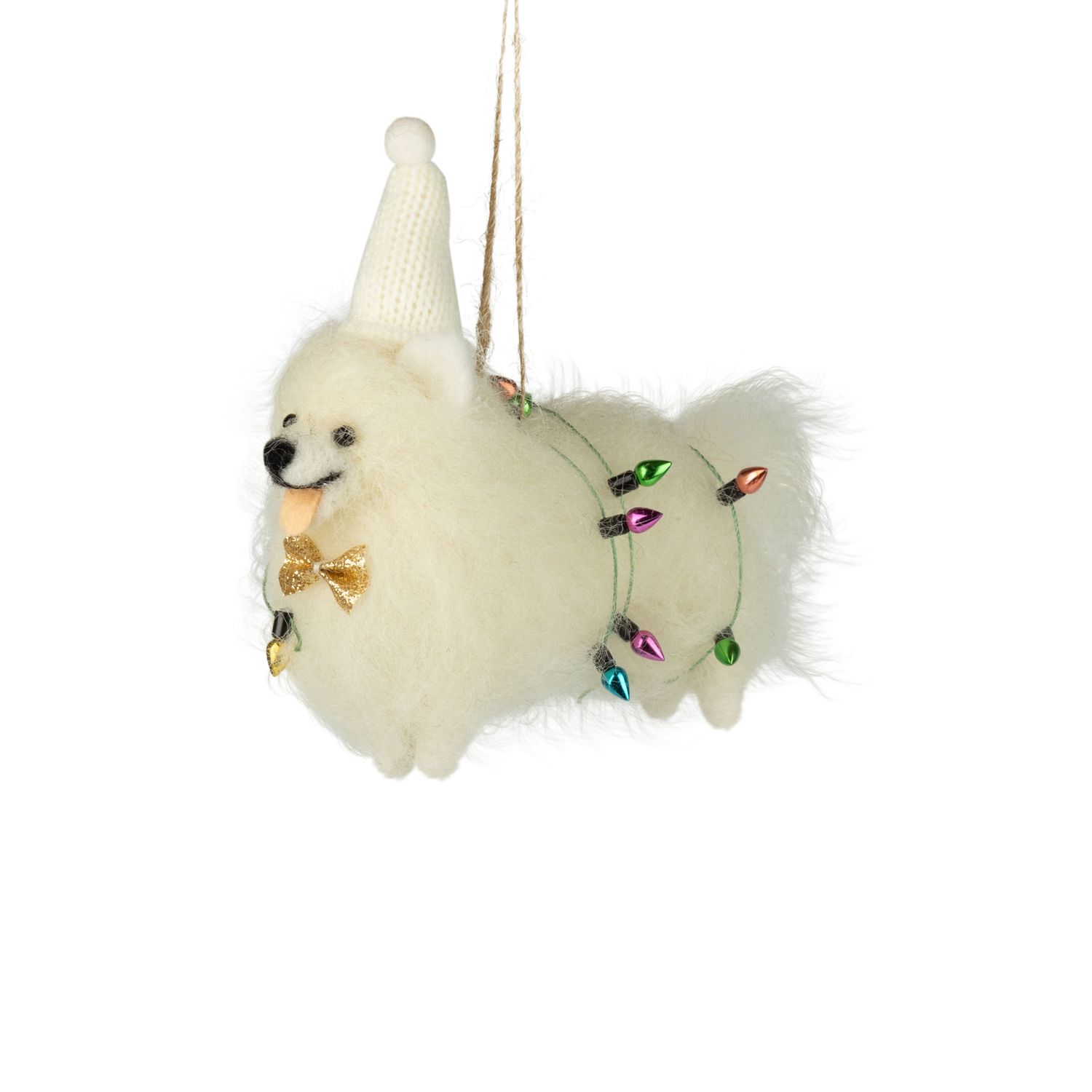 OPT Dog Wrapped in Xmas Lights Felt Ornament