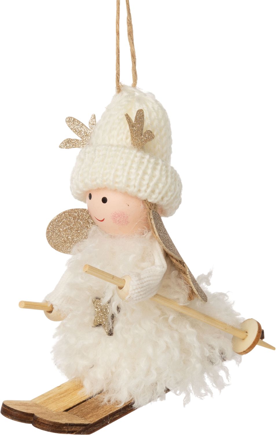 OPT Wooly Plush Skiing Angel Felt Ornament