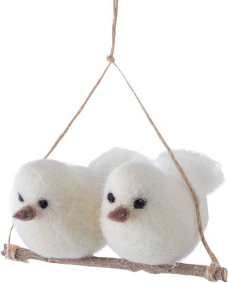 OPT Snowy White Birds on Branch Felt Ornament