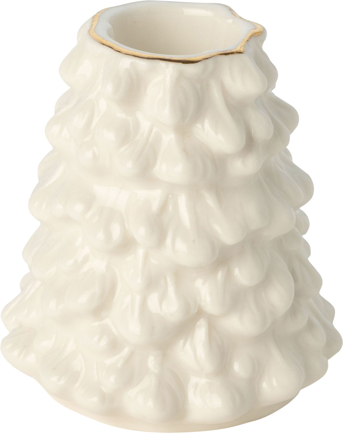 OPT White Ceramic Gold Trim Pine Cone Taper Holder