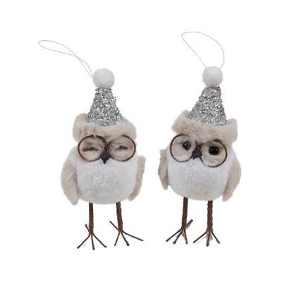 OPT White/Beige Owls with Silver Sparkle Hats &amp; Glasses