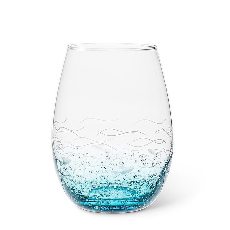 AB Fish Cut Blue Stemless Wine Glass
