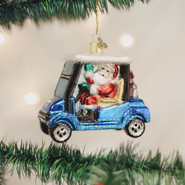 OW Golf Cart Santa Ornament