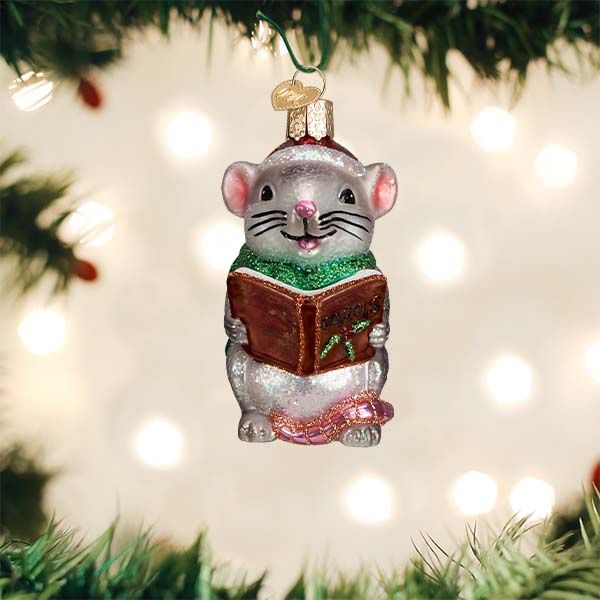 OW Grey Caroling Mouse Ornament