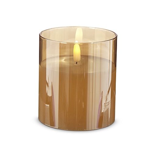 RAZ Gold Glass Ivory Pillar Candle