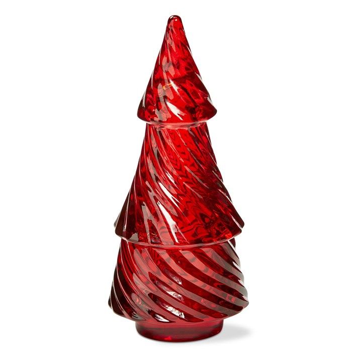 TA Red Glass Twist Tree Tealight Holder