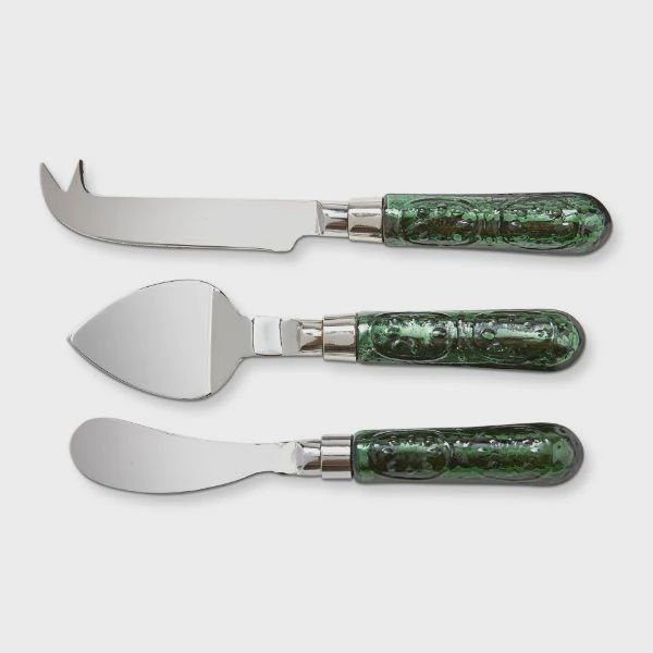 TA Green Glass Handle Cheese Set