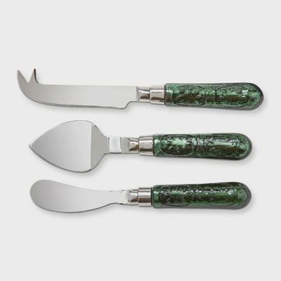 TA Green Glass Handle Cheese Set