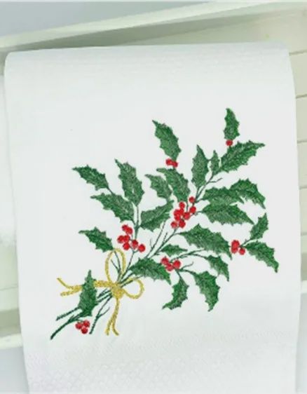 MI Holiday Holly Berries Embroidered Towel