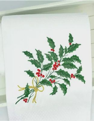 MI Holiday Holly Berries Embroidered Towel