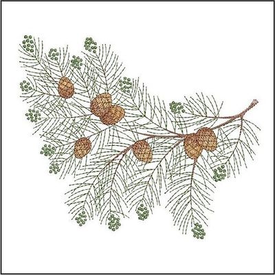 MI Holiday Boughs Pine Cones Embroidered Towel