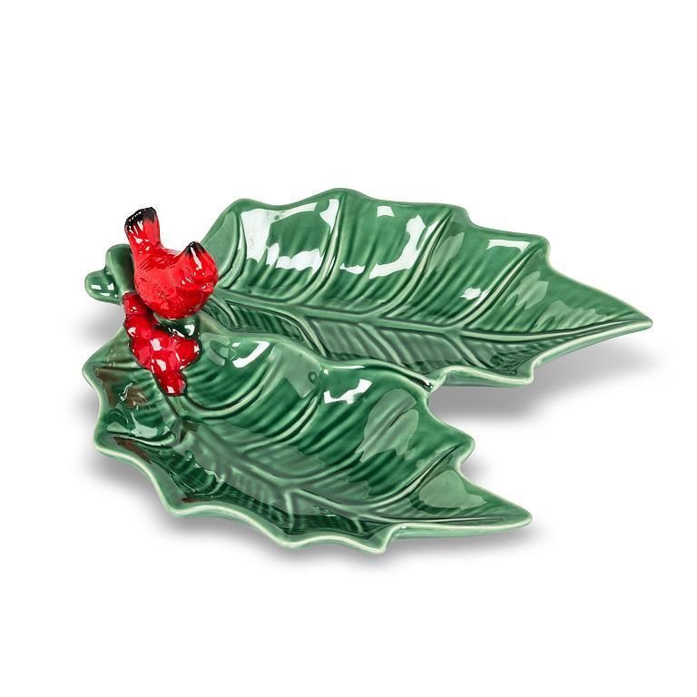 AB Sectioned Leaf Plate with Cardinal