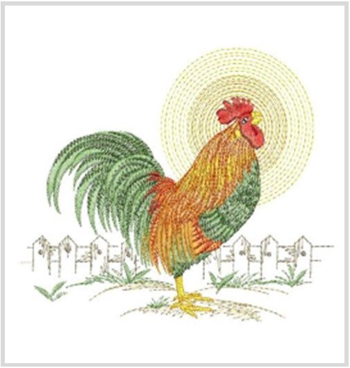 MI Rooster Embroidered Tea Towel