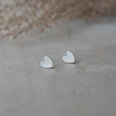 GJ Silver Heart Stud Earrings