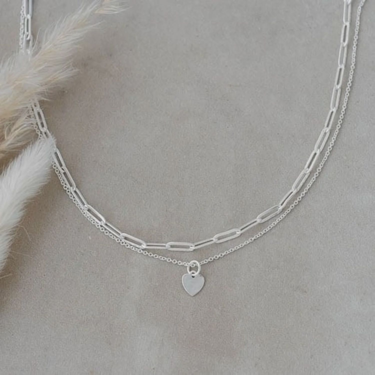 GJ Paper Clip Silver Heart Necklace