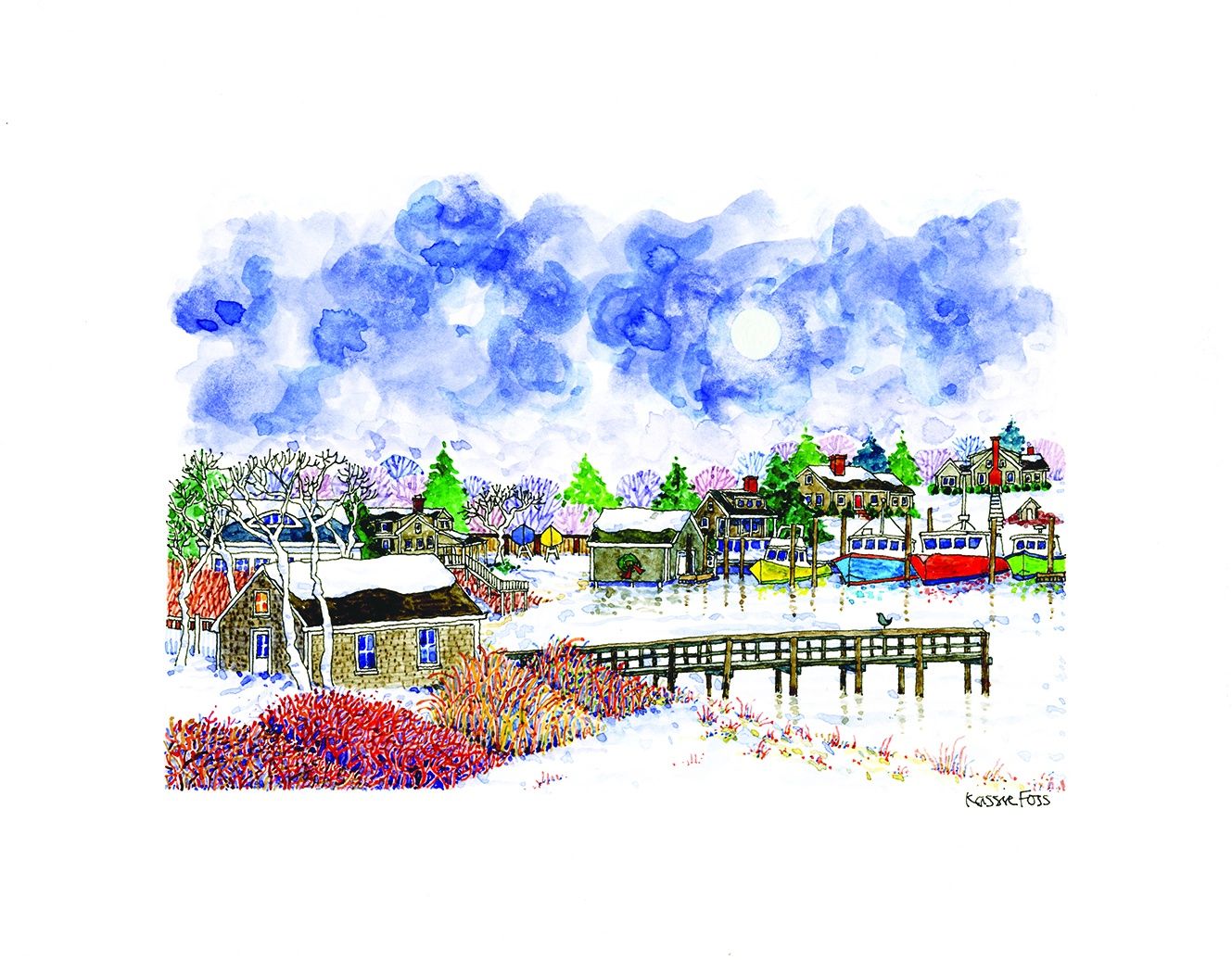 OH New England Frosty Shore in the Harbor Notecards