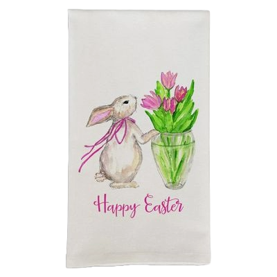 FG Easter Bunny with Tulips Dishtowel