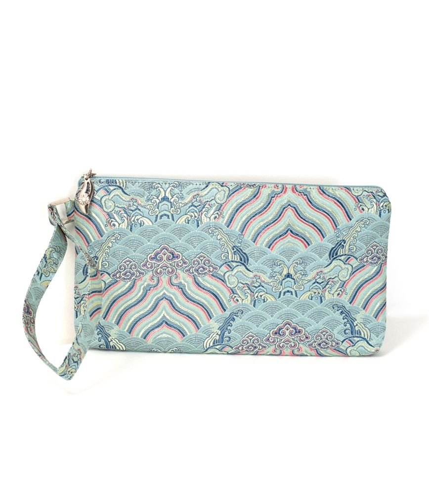 VA Topaz Blue Silk Damask Clutch