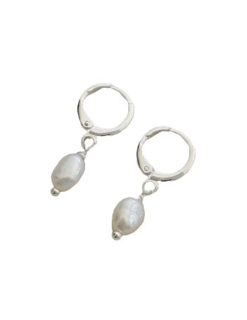 GJ Bitsy Hoops Silver White Pearl Earrings