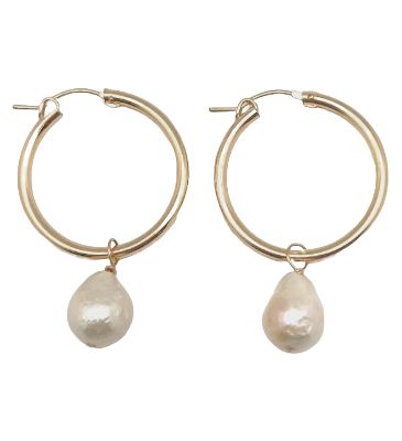 ID  White Pearl Nina Medium Hoops
