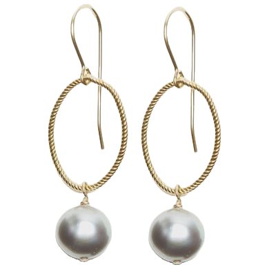 ID Large Oval Gold/Light Grey Pearl Earring
