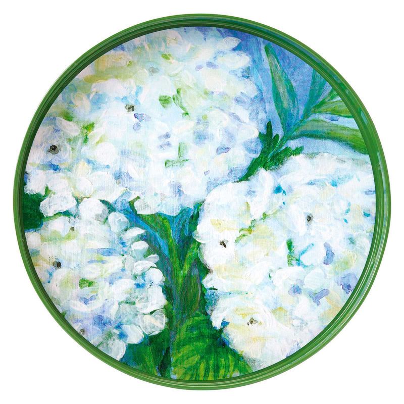 RF White Hydrangeas 15" Round Tray