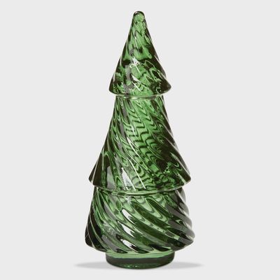 TA Green Glass Twist Tree Tealight Holder