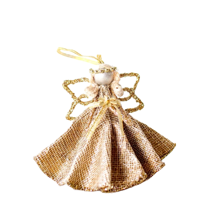 DG Dark Gold Winged Sinamay Nat Angel Ornament