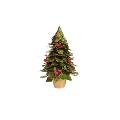 DG Green/Red Potted Pointed Leaf Cone 7&quot; Tree w/Berries