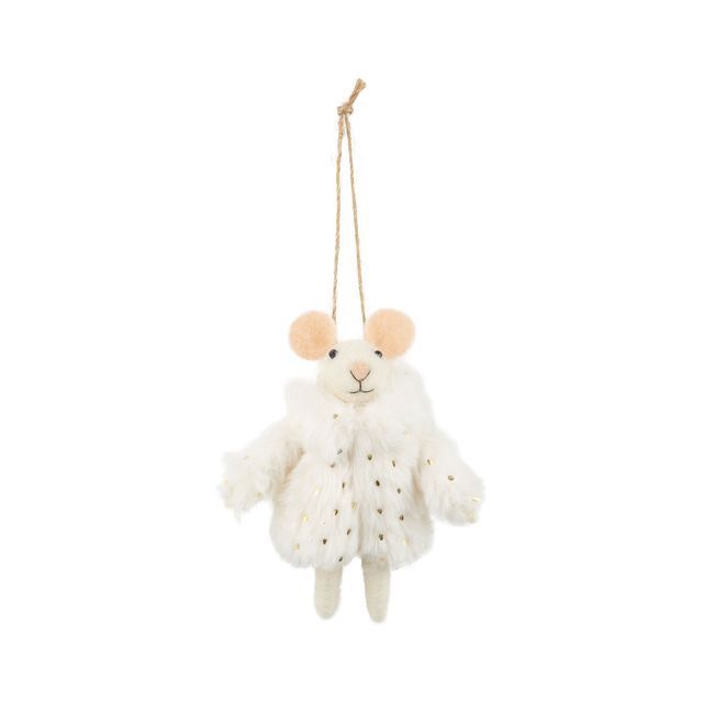 OPT Felt Mouse in White Plush Coat Ornament