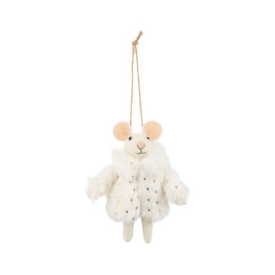 OPT Felt Mouse in White Plush Coat Ornament