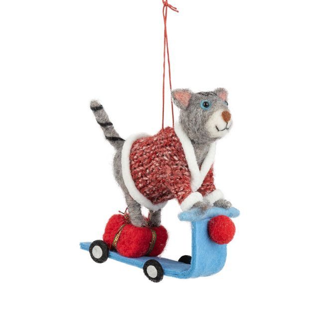 OPT Gray Cat Riding Scooter Ornament