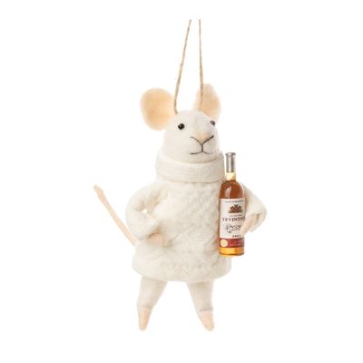 OPT Mouse in White Knit Sweater &amp; Red Wine Felt Ornament