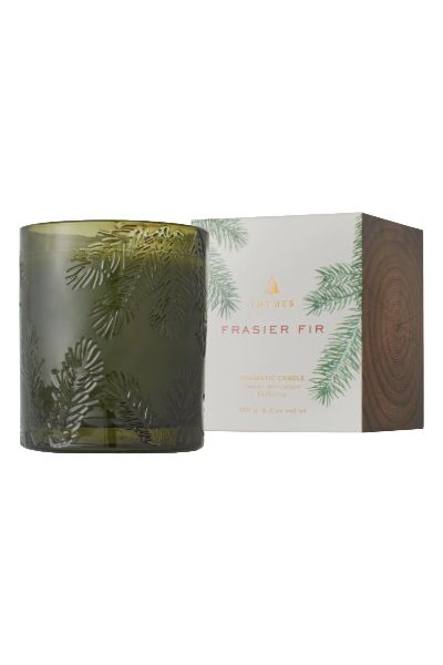 TH Frasier Fir Candle Molded Green Glass Candle