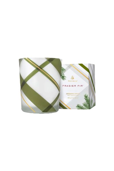 TH Frasier Fir Frosted Plaid Votive Candle