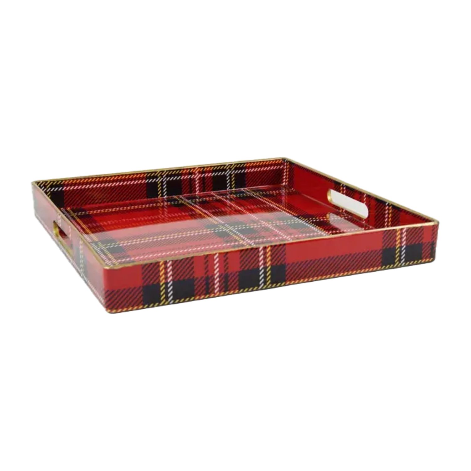 8O Red Plaid Square Tray