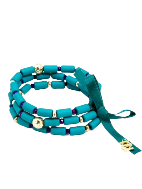 ZE Teal Beaded Stretch Bracelet