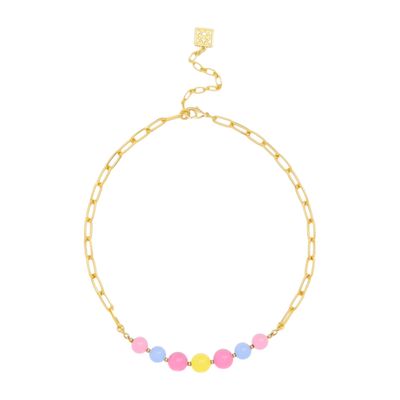 ZE Multi-Color Glassbead Metal Link Collar Necklace