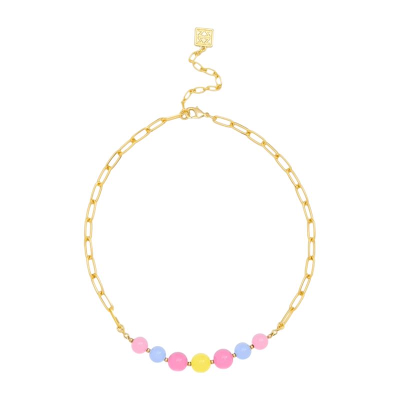 ZE Multi-Color Glassbead Metal Link Collar Necklace