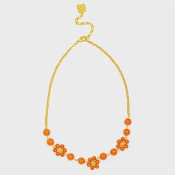 ZE Orange Glassbead Flower Collar Necklace