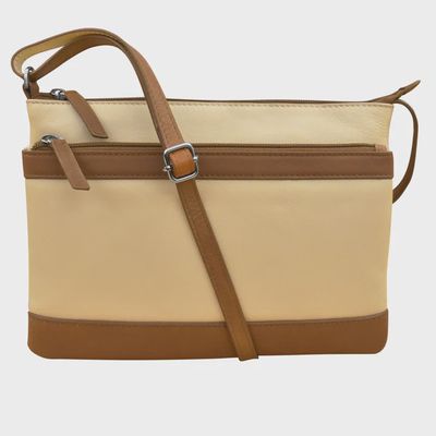 ILI Stone/Antique Saddle Double Zip Crossbody Bag