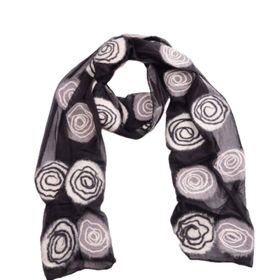WTI Black &amp; White Spiral on Silk Scarf