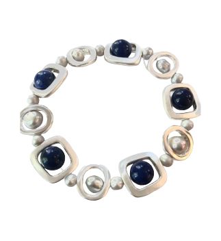SG Black Modern Silver Bead Bracelet
