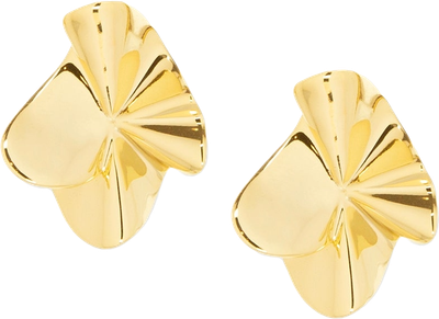 MSJ Gold Plated Textured Wave Button Earring