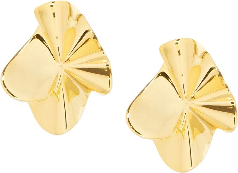 MSJ Gold Plated Textured Wave Button Earring