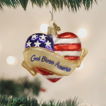 OW God Bless America Heart Ornament